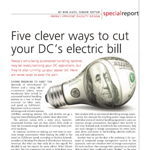 Magazine article titled “Five clever ways to cut your DC’s electric bill” features a light bulb with a U.S. hundred dollar bill graphic.