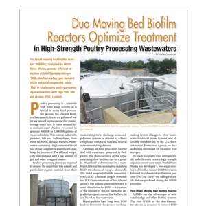 Article on moving bed biofilm reactors for poultry wastewater features industrial tanks and equipment outside a facility, highlighting treatment solutions for high-strength processing wastewaters.