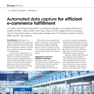 Screenshot of a magazine article titled “Automated data capture for efficient e-commerce fulfillment,” discussing data capture solutions in warehouse operations with a factory image at the bottom.