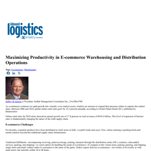 Screenshot of an article titled “Maximizing Productivity in E-commerce Warehousing and Distribution Operations” with a headshot of the author, Jeffrey B. Graves, and some introductory text.