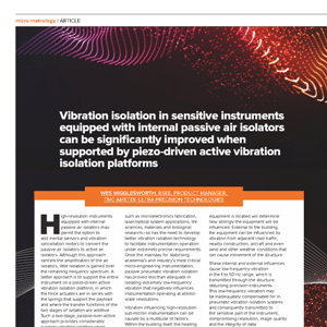 Article page titled “Vibration isolation in sensitive instruments” with a highlighted section and abstract text on a dark, wavy background.